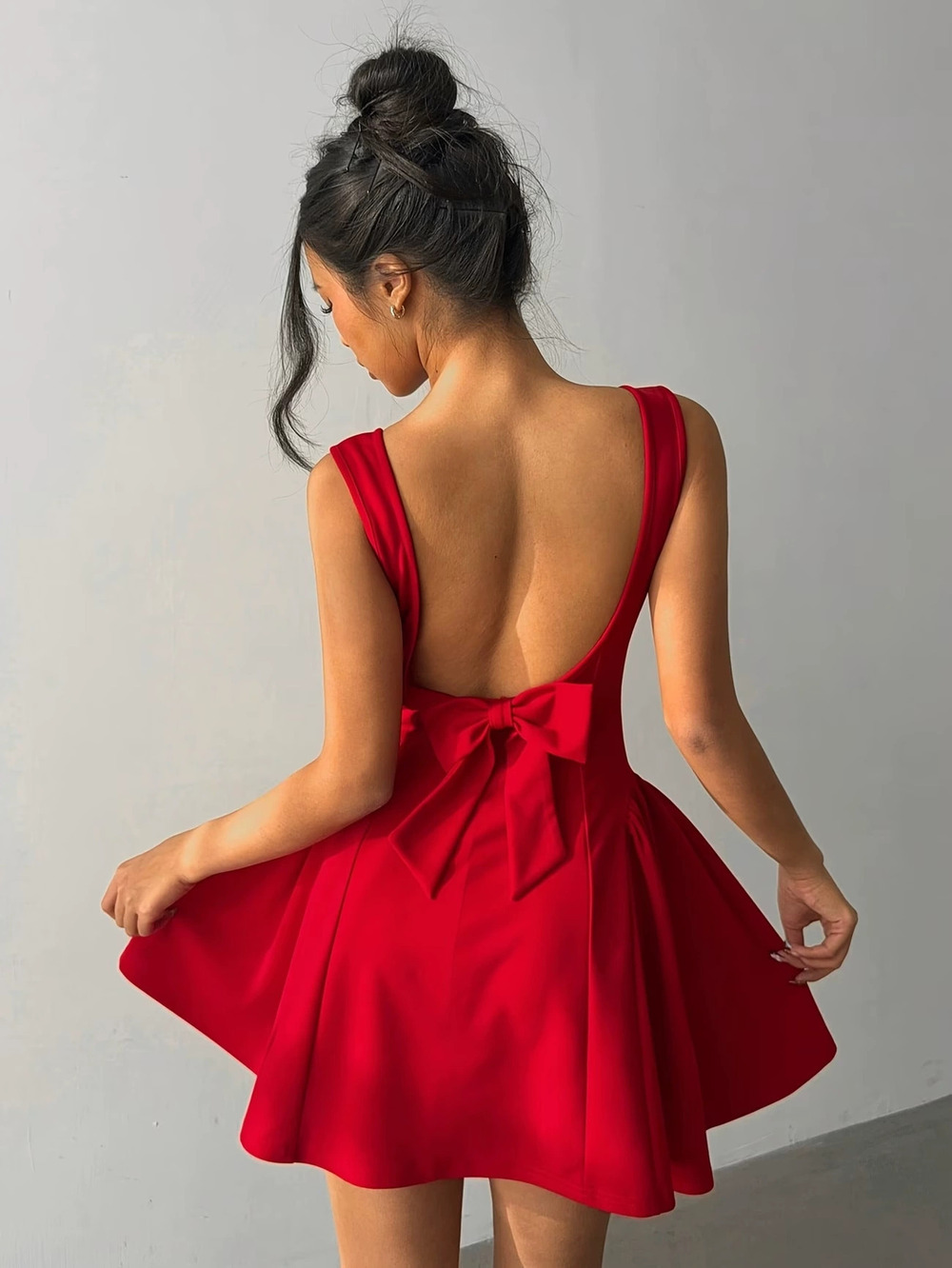 ZARA Red Square Neck Sleeveless Short Wedding Dress Women Slim Fit